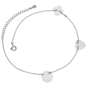 Bransoletka na nogę srebro 925 celebrytka koniczynka serce kółko 22+4 cm