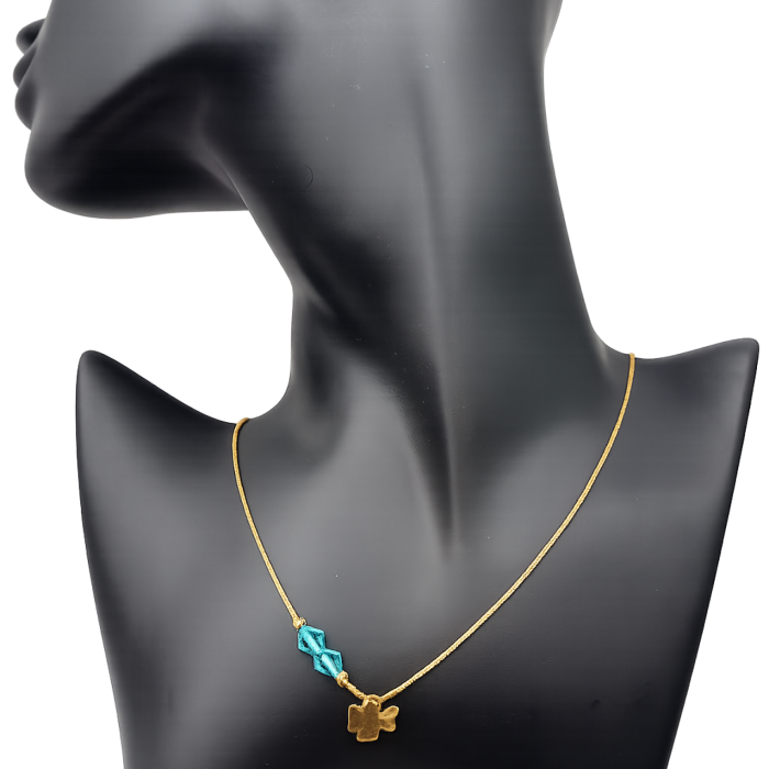 Naszyjnik srebrny pozłacany 925 koniczynka Swarovski aquamarine kostka wenecka