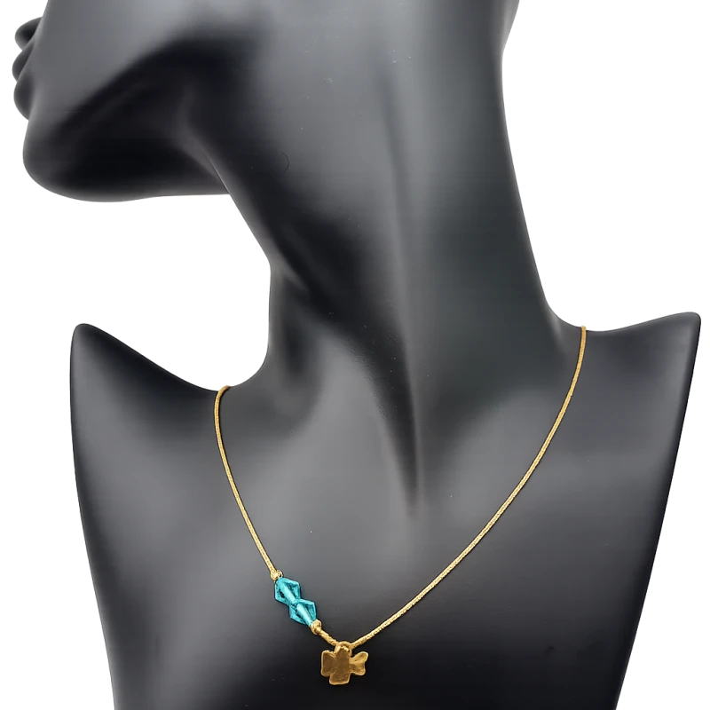 Naszyjnik srebrny pozłacany 925 koniczynka Swarovski aquamarine kostka wenecka