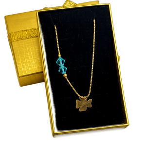 Naszyjnik srebrny pozłacany 925 koniczynka Swarovski aquamarine kostka wenecka