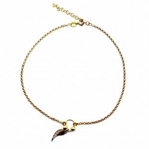 Bransoletka na nogę srebrna 925 pozłacana 24K skrzydełko anklet regulowana 23+4 cm