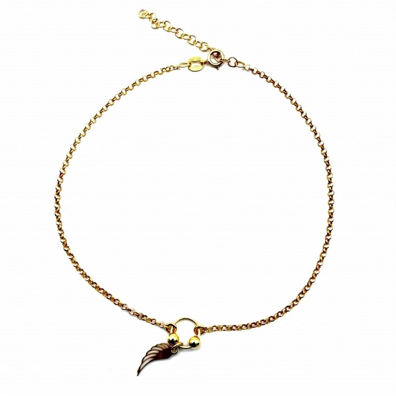 Bransoletka na nogę srebrna 925 pozłacana 24K skrzydełko anklet regulowana 23+4 cm