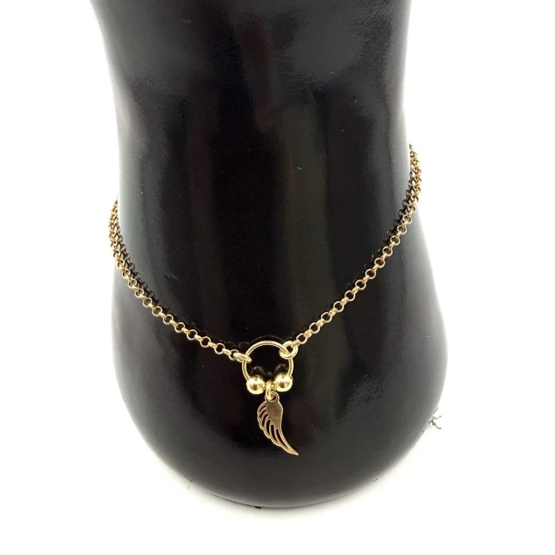 Bransoletka na nogę srebrna 925 pozłacana 24K skrzydełko anklet regulowana 23+4 cm