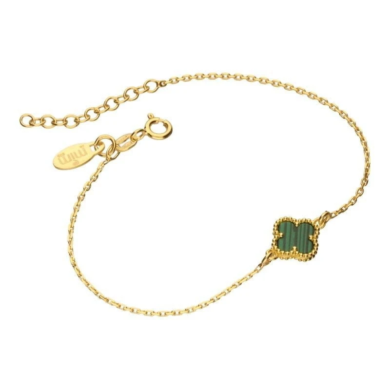 Bransoletka koniczynka zielony agat srebro 925 pozłacane ankier 17+3 cm styl Van Cleef