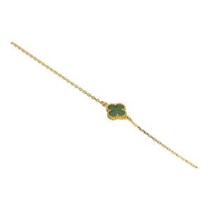 Bransoletka koniczynka zielony agat srebro 925 pozłacane ankier 17+3 cm styl Van Cleef