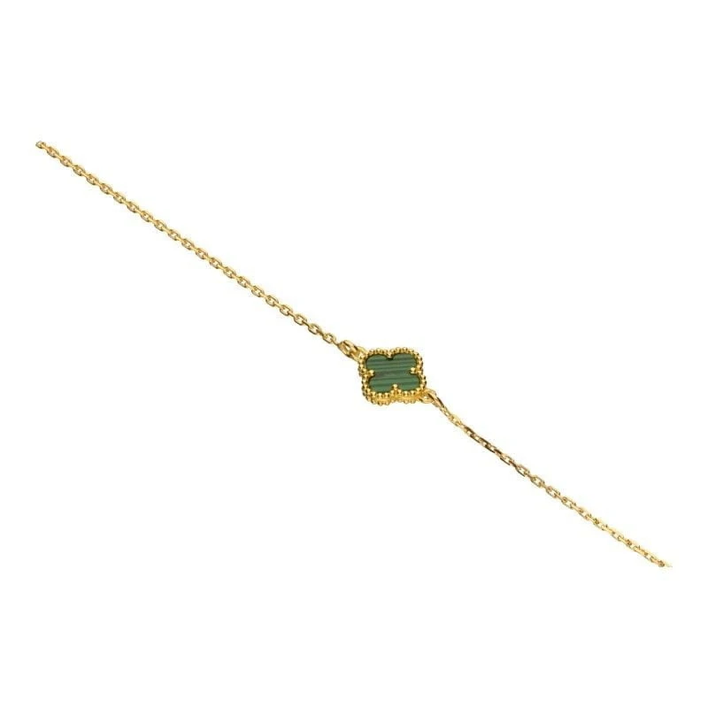 Bransoletka koniczynka zielony agat srebro 925 pozłacane ankier 17+3 cm styl Van Cleef