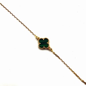 Bransoletka koniczynka zielony agat srebro 925 pozłacane ankier 17+3 cm styl Van Cleef