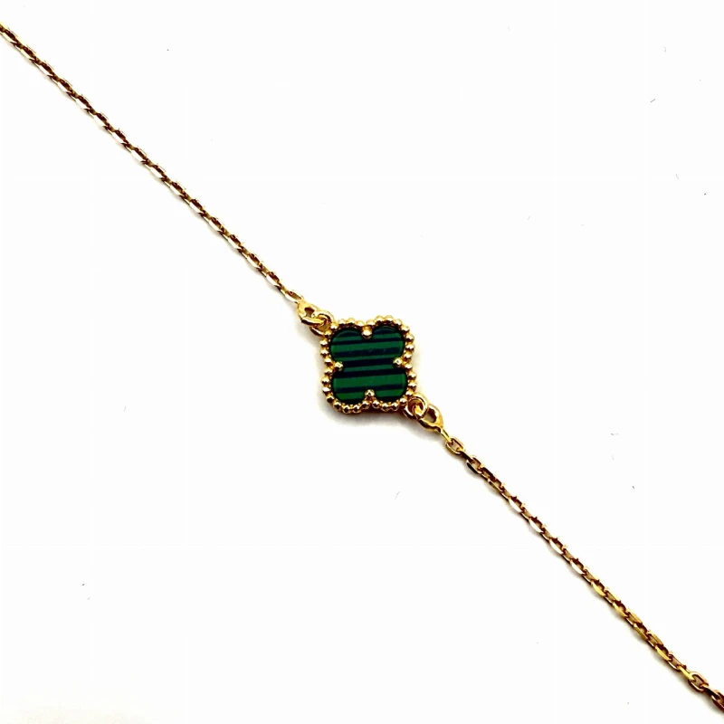 Bransoletka koniczynka zielony agat srebro 925 pozłacane ankier 17+3 cm styl Van Cleef