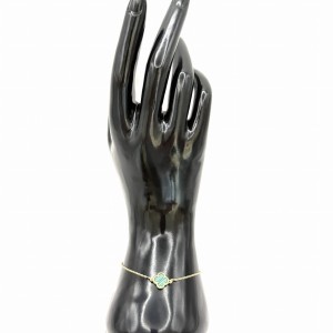 Bransoletka koniczynka zielony agat srebro 925 pozłacane ankier 17+3 cm styl Van Cleef