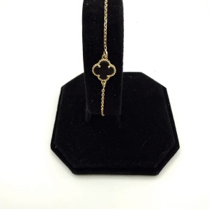 Bransoletka koniczynka czarny onyks srebro 925 pozłacane ankier 17+3 cm styl Van Cleef (