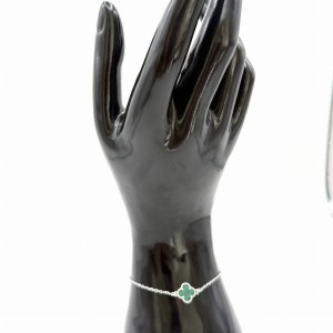 Bransoletka koniczynka zielony agat srebro 925 rodowane ankier 17+3 cm styl Van Cleef