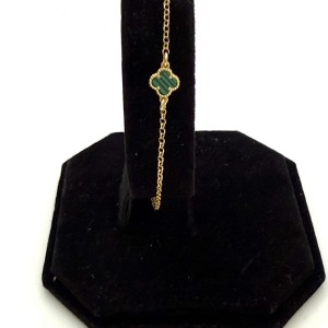 Bransoletka koniczynka zielony agat srebro 925 pozłacane rolo 17+3 cm styl Van Cleef