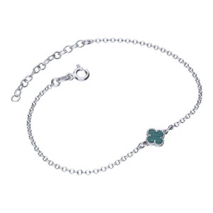 Bransoletka koniczynka zielony agat srebro 925 rodowane rolo 17+3 cm styl Van Cleef