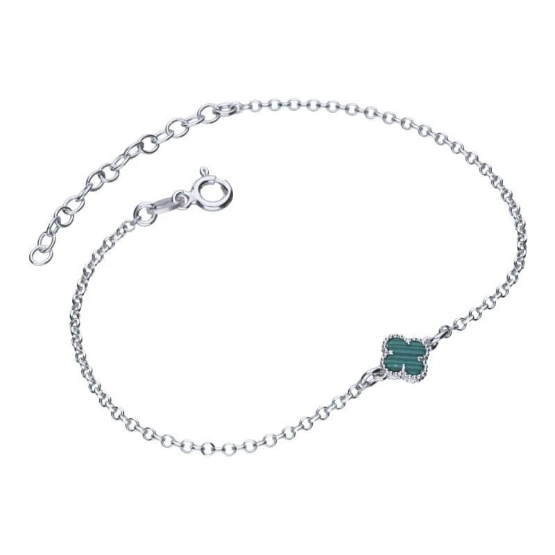 Bransoletka koniczynka zielony agat srebro 925 rodowane rolo 17+3 cm styl Van Cleef