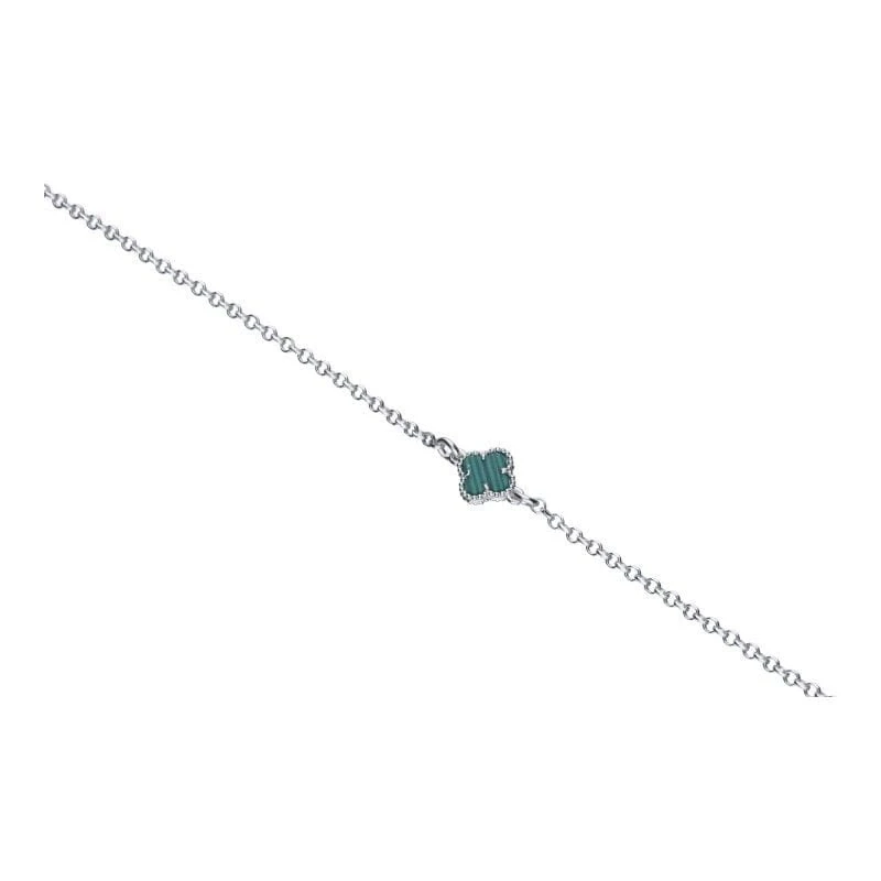 Bransoletka koniczynka zielony agat srebro 925 rodowane rolo 17+3 cm styl Van Cleef