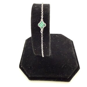 Bransoletka koniczynka zielony agat srebro 925 rodowane rolo 17+3 cm styl Van Cleef