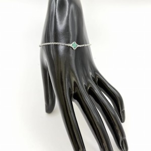 Bransoletka koniczynka zielony agat srebro 925 rodowane rolo 17+3 cm styl Van Cleef
