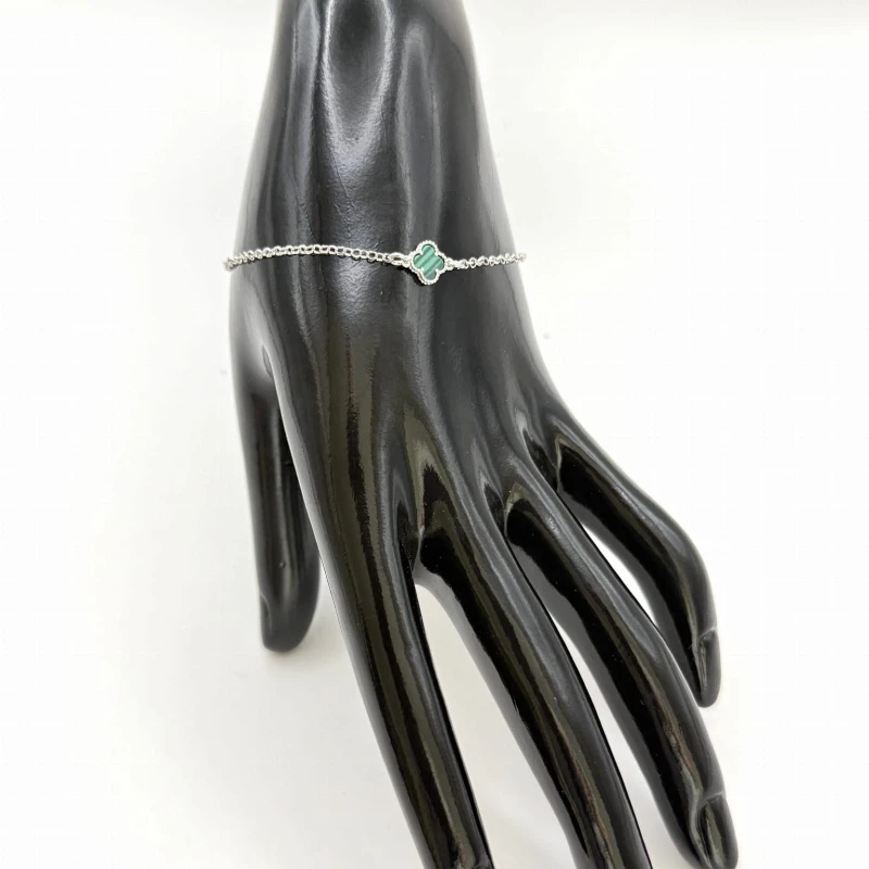 Bransoletka koniczynka zielony agat srebro 925 rodowane rolo 17+3 cm styl Van Cleef