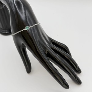 Bransoletka koniczynka zielony agat srebro 925 rodowane rolo 17+3 cm styl Van Cleef