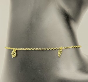 Bransoletka na nogę srebro 925 pozłacane 24K charms miś koniczynka skrzydełko 23+4 cm