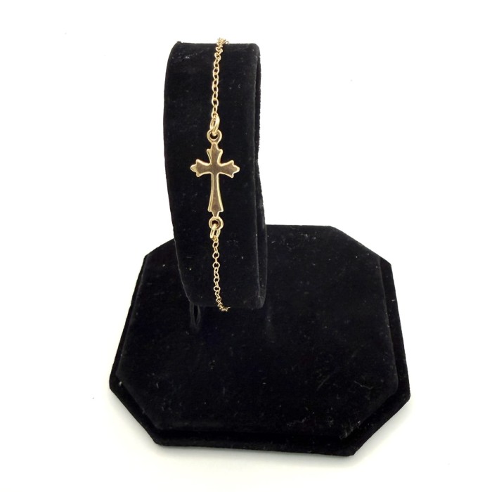 Bransoletka krzyżyk bokiem srebro 925 pozłacane 24K 17,5+2,5 cm delikatna