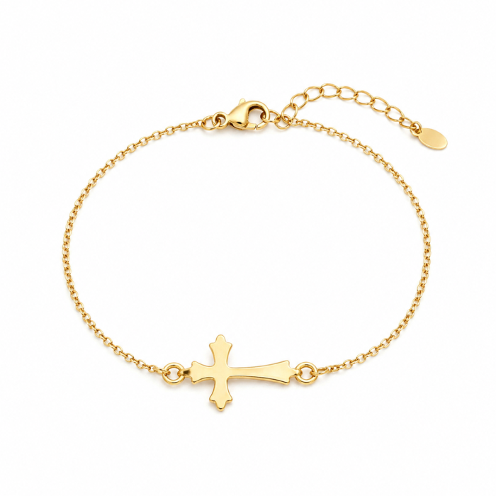 Bransoletka krzyżyk bokiem srebro 925 pozłacane 24K 17,5+2,5 cm delikatna