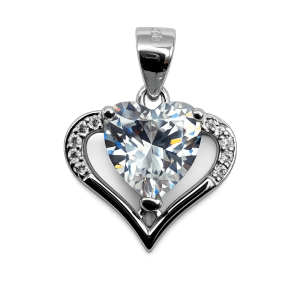 Srebrna zawieszka serce 925 z dużą cyrkonią 1,6 cm elegancki wisiorek