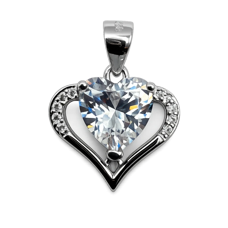 Srebrna zawieszka serce 925 z dużą cyrkonią 1,6 cm elegancki wisiorek