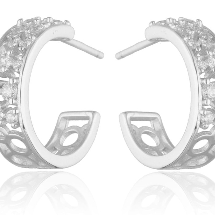 Srebrne kolczyki ażurowe 925 z cyrkoniami 16,8 mm eleganckie koła