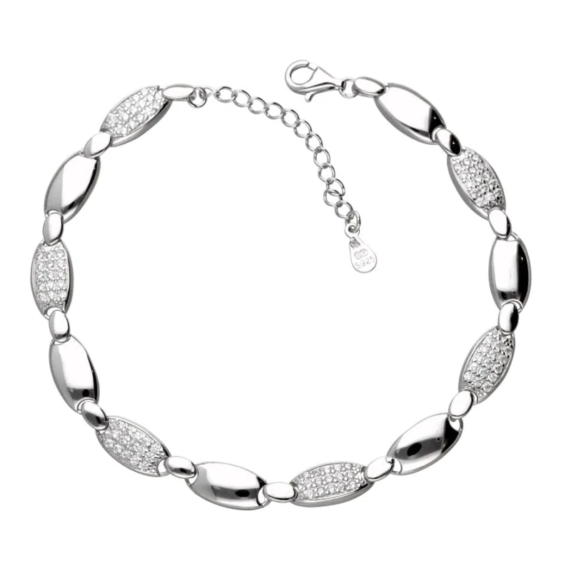 Bransoletka srebrna 925 elegancka z cyrkoniami 18+3 cm 7,1 g + GRATIS ściereczka