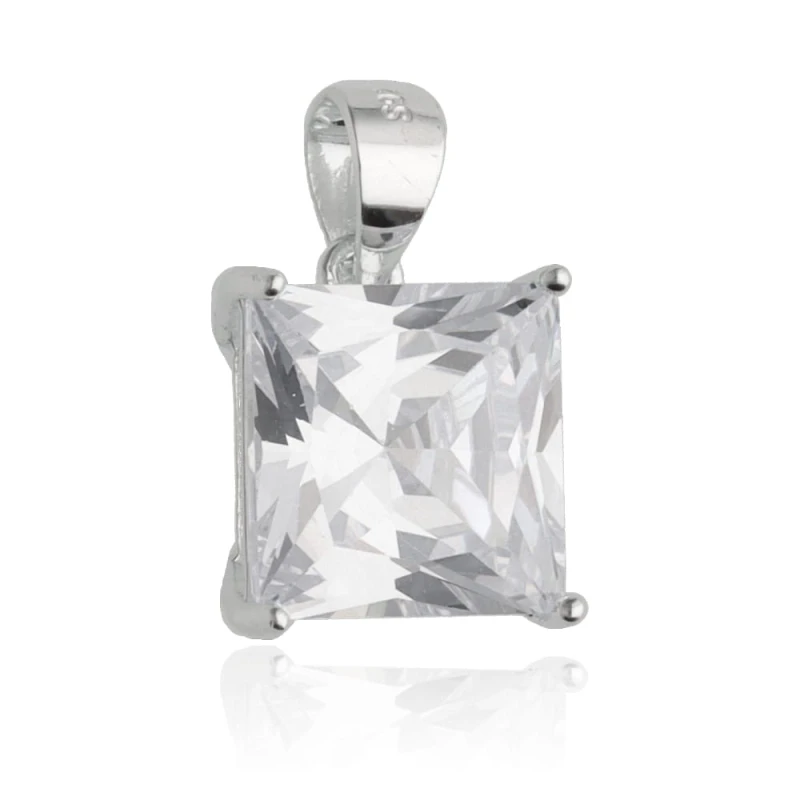 Zawieszka srebrna 925 kwadratowa z dużym kryształkiem 1,3 cm 2,3 g